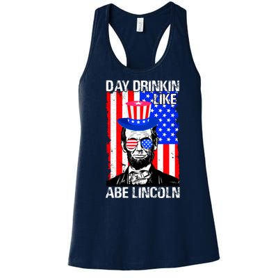 Day Drinkin Like Abe Lincoln USA Flag Merica Funny 4th Of July Women's Racerback Tank