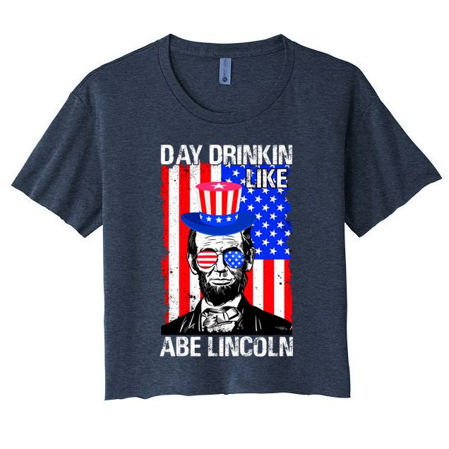 Day Drinkin Like Abe Lincoln USA Flag Merica Funny 4th Of July Crop Top