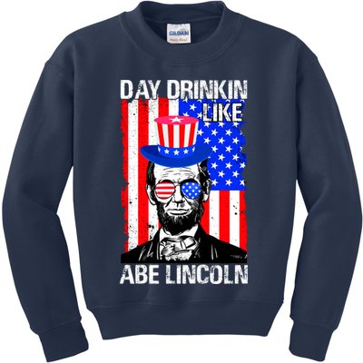 Day Drinkin Like Abe Lincoln USA Flag Merica Funny 4th Of July Kids Sweatshirt