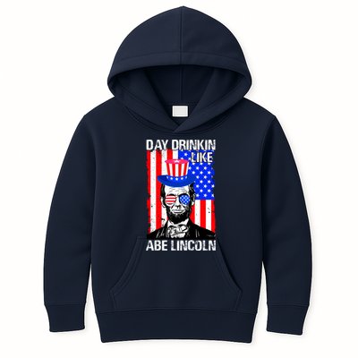 Day Drinkin Like Abe Lincoln USA Flag Merica Funny 4th Of July Kids Hoodie