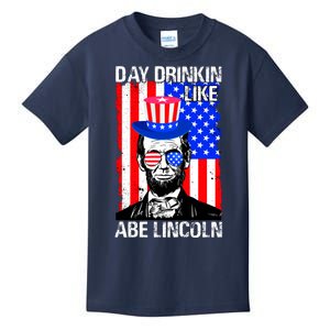 Day Drinkin Like Abe Lincoln USA Flag Merica Funny 4th Of July Kids T-Shirt