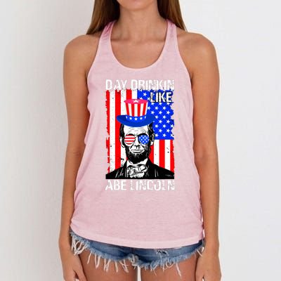 Day Drinkin Like Abe Lincoln USA Flag Merica Funny 4th Of July Women's Knotted Racerback Tank