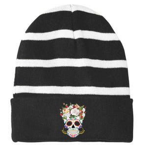 Dia De Los Muertos Day Of Dead Sugar Skull Costume Halloween Striped Beanie with Solid Band