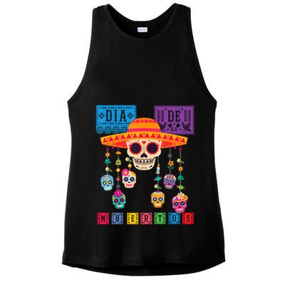 Dia De Los Muertos Day Of The Dead Sugar Skull Halloween Ladies PosiCharge Tri-Blend Wicking Tank