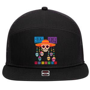 Dia De Los Muertos Day Of The Dead Sugar Skull Halloween 7 Panel Mesh Trucker Snapback Hat