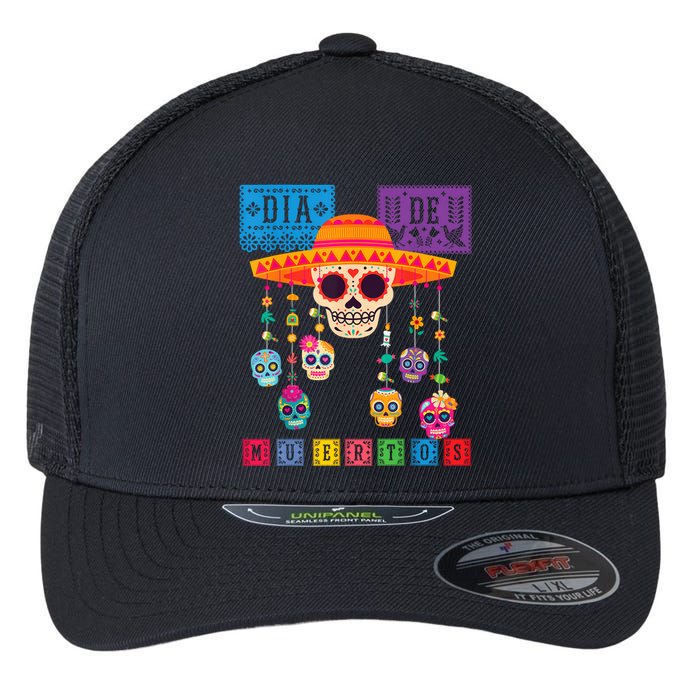 Dia De Los Muertos Day Of The Dead Sugar Skull Halloween Flexfit Unipanel Trucker Cap