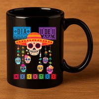 Dia De Los Muertos Day Of The Dead Sugar Skull Halloween 11oz C Handle Ceramic Mug
