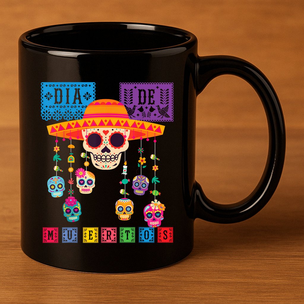 Dia De Los Muertos Day Of The Dead Sugar Skull Halloween 11oz C Handle Ceramic Mug
