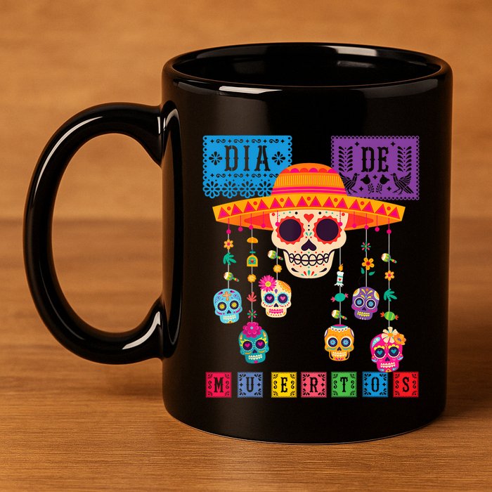 Dia De Los Muertos Day Of The Dead Sugar Skull Halloween 11oz C Handle Ceramic Mug