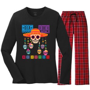 Dia De Los Muertos Day Of The Dead Sugar Skull Halloween Women's Long Sleeve Flannel Pajama Set 