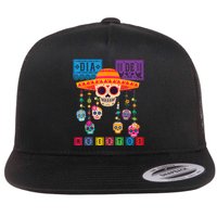 Dia De Los Muertos Day Of The Dead Sugar Skull Halloween Flat Bill Trucker Hat