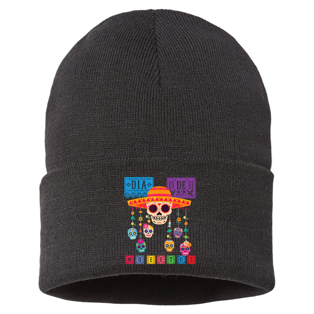 Dia De Los Muertos Day Of The Dead Sugar Skull Halloween Sustainable Knit Beanie