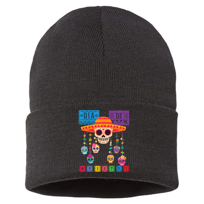 Dia De Los Muertos Day Of The Dead Sugar Skull Halloween Sustainable Knit Beanie