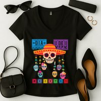 Dia De Los Muertos Day Of The Dead Sugar Skull Halloween Women's V-Neck T-Shirt