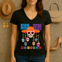 Dia De Los Muertos Day Of The Dead Sugar Skull Halloween Women's V-Neck T-Shirt