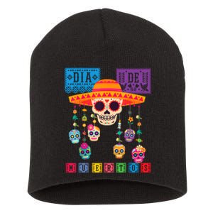 Dia De Los Muertos Day Of The Dead Sugar Skull Halloween Short Acrylic Beanie