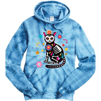 Dia De Los Muertos Cat Mexican Sugar Skull Day Of Dead Tie Dye Hoodie