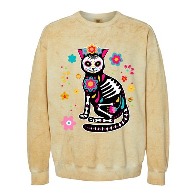 Dia De Los Muertos Cat Mexican Sugar Skull Day Of Dead Colorblast Crewneck Sweatshirt