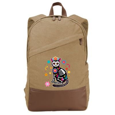 Dia De Los Muertos Cat Mexican Sugar Skull Day Of Dead Cotton Canvas Backpack