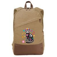 Dia De Los Muertos Cat Mexican Sugar Skull Day Of Dead Cotton Canvas Backpack