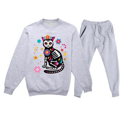 Dia De Los Muertos Cat Mexican Sugar Skull Day Of Dead Premium Crewneck Sweatsuit Set