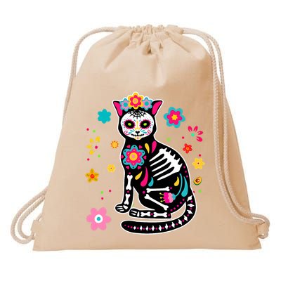 Dia De Los Muertos Cat Mexican Sugar Skull Day Of Dead Drawstring Bag
