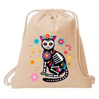 Dia De Los Muertos Cat Mexican Sugar Skull Day Of Dead Drawstring Bag