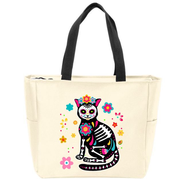 Dia De Los Muertos Cat Mexican Sugar Skull Day Of Dead Zip Tote Bag
