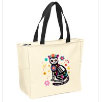 Dia De Los Muertos Cat Mexican Sugar Skull Day Of Dead Zip Tote Bag
