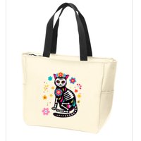 Dia De Los Muertos Cat Mexican Sugar Skull Day Of Dead Zip Tote Bag