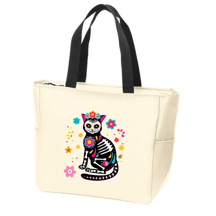 Dia De Los Muertos Cat Mexican Sugar Skull Day Of Dead Zip Tote Bag