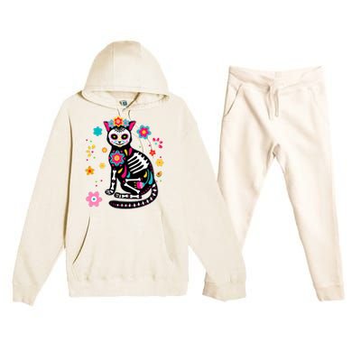 Dia De Los Muertos Cat Mexican Sugar Skull Day Of Dead Premium Hooded Sweatsuit Set