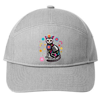 Dia De Los Muertos Cat Mexican Sugar Skull Day Of Dead 7-Panel Snapback Hat