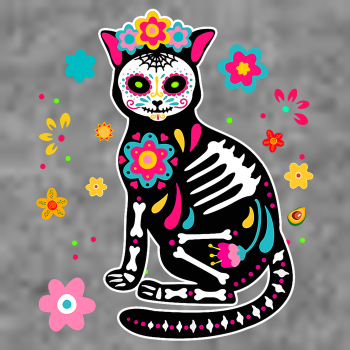 Dia De Los Muertos Cat Mexican Sugar Skull Day Of Dead 7-Panel Snapback Hat