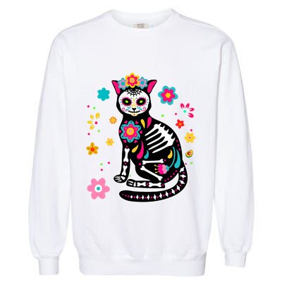 Dia De Los Muertos Cat Mexican Sugar Skull Day Of Dead Garment-Dyed Sweatshirt