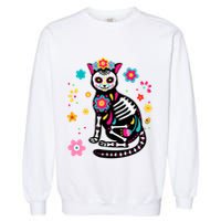 Dia De Los Muertos Cat Mexican Sugar Skull Day Of Dead Garment-Dyed Sweatshirt