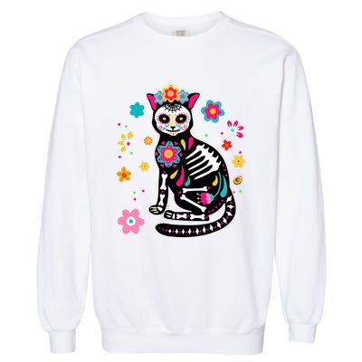 Dia De Los Muertos Cat Mexican Sugar Skull Day Of Dead Garment-Dyed Sweatshirt