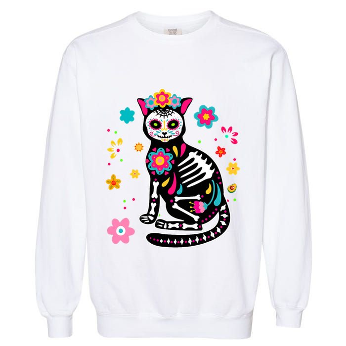 Dia De Los Muertos Cat Mexican Sugar Skull Day Of Dead Garment-Dyed Sweatshirt