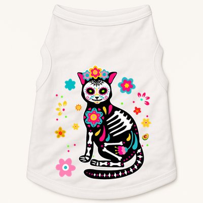 Dia De Los Muertos Cat Mexican Sugar Skull Day Of Dead Doggie Tank