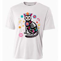 Dia De Los Muertos Cat Mexican Sugar Skull Day Of Dead Cooling Performance Crew T-Shirt