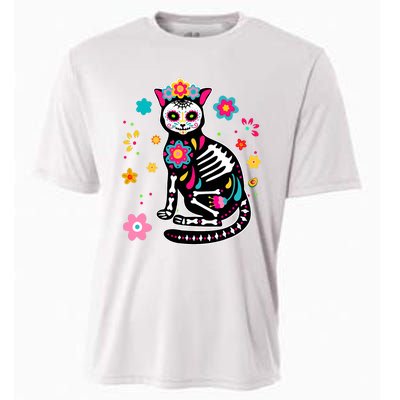 Dia De Los Muertos Cat Mexican Sugar Skull Day Of Dead Cooling Performance Crew T-Shirt