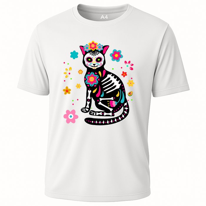 Dia De Los Muertos Cat Mexican Sugar Skull Day Of Dead Cooling Performance Crew T-Shirt