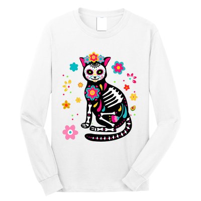 Dia De Los Muertos Cat Mexican Sugar Skull Day Of Dead Long Sleeve Shirt