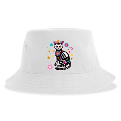 Dia De Los Muertos Cat Mexican Sugar Skull Day Of Dead Sustainable Bucket Hat