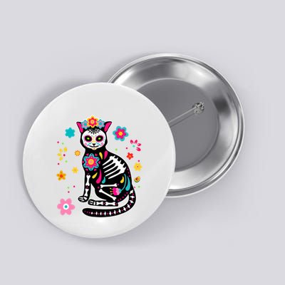 Dia De Los Muertos Cat Mexican Sugar Skull Day Of Dead Button