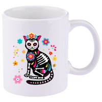 Dia De Los Muertos Cat Mexican Sugar Skull Day Of Dead 11oz C Handle Ceramic Mug