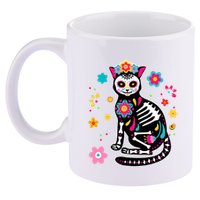 Dia De Los Muertos Cat Mexican Sugar Skull Day Of Dead 11oz C Handle Ceramic Mug