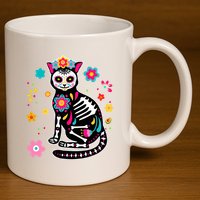Dia De Los Muertos Cat Mexican Sugar Skull Day Of Dead 11oz C Handle Ceramic Mug