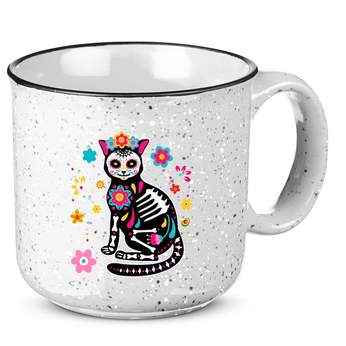 Dia De Los Muertos Cat Mexican Sugar Skull Day Of Dead 15oz Campfire Ceramic Mug