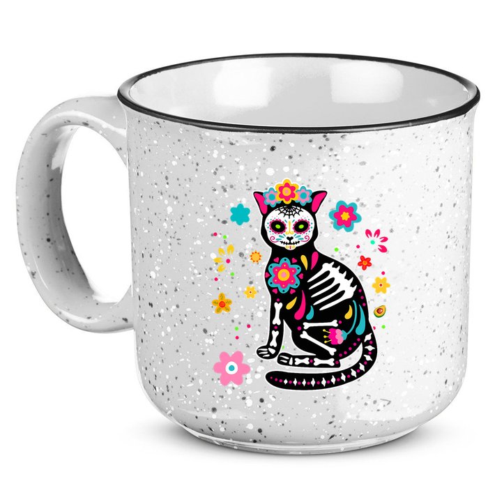 Dia De Los Muertos Cat Mexican Sugar Skull Day Of Dead 15oz Campfire Ceramic Mug